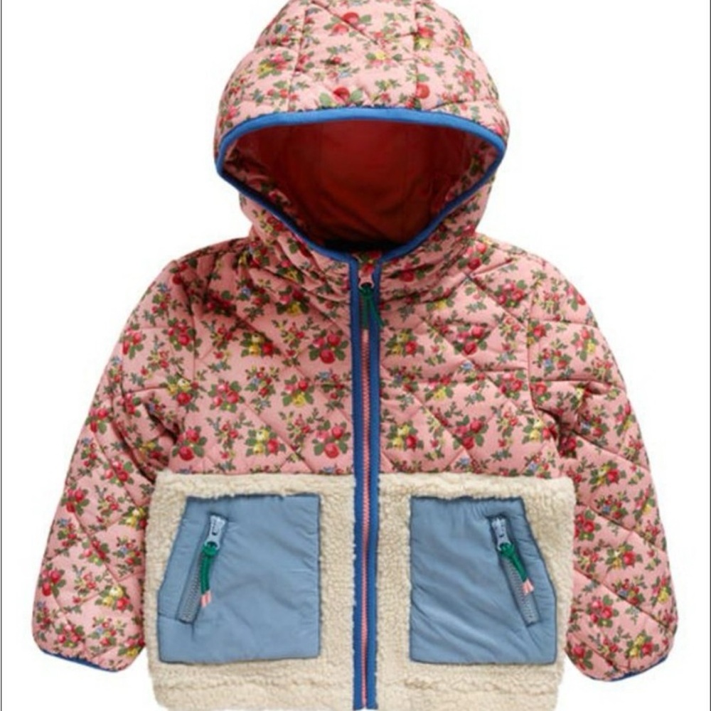 Floral Quilted Hooded Jacket with Pockets